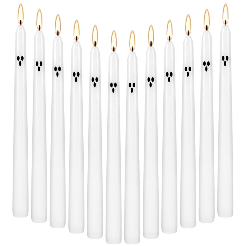 Grcdoyvl 12 Pack Halloween Taper Candles - 10 Inch White Ghost Face Smokeless Candles, Long-Lasting 7+ Hour Burn, Premium Wax for Spooky Decor & Parties - Image 1