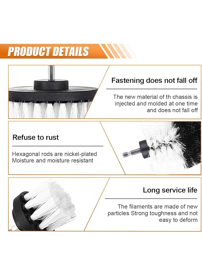 زيريفام مجموعة فرش تنظيف السيارات من 3 قطع، فرشاة تنظيف كهربائية متعددة الأغراض للمثقاب، فرشاة تنظيف العجلات، مجموعة تنظيف الإطارات، سجاد السيارة، الأرضيات، الحمام، الجص، حوض الاستحمام، الدش، البلاط - Image 3