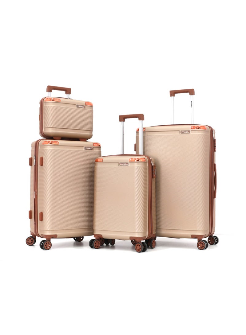 Fancl Hardshell Luggage Double Spinner Trolley Bag 4 Pieces Set,Champagne (BC-14",S-20",M-24",L-28")  - Image 1