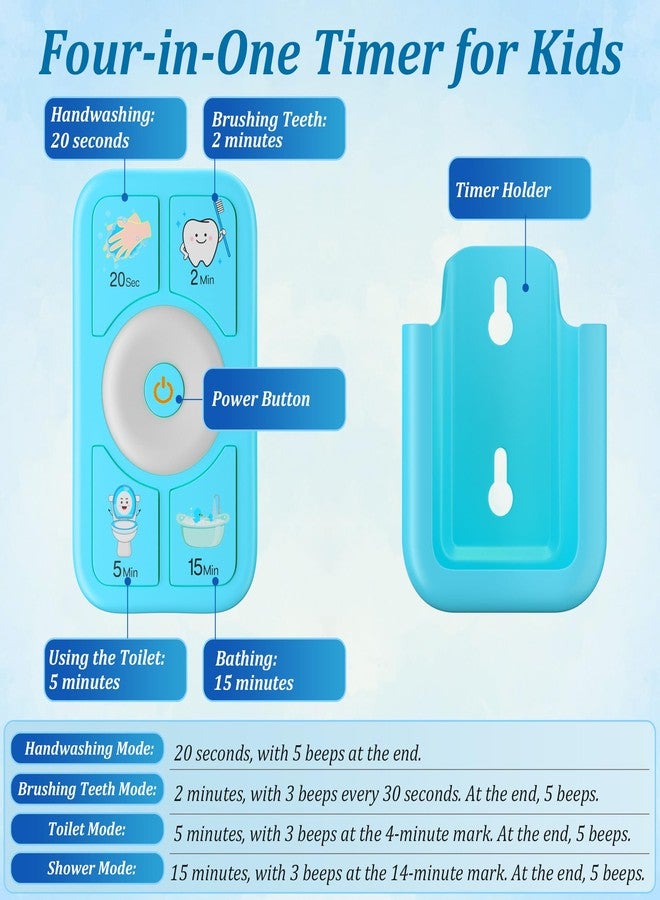 Sunnyload Timer for Kids Brushing: 2 Minutes Teeth Brush 20 Seconds Hand Washing 5 Min Toilet 15 Min Shower, Time Management Tool for Children - Blue - Image 3