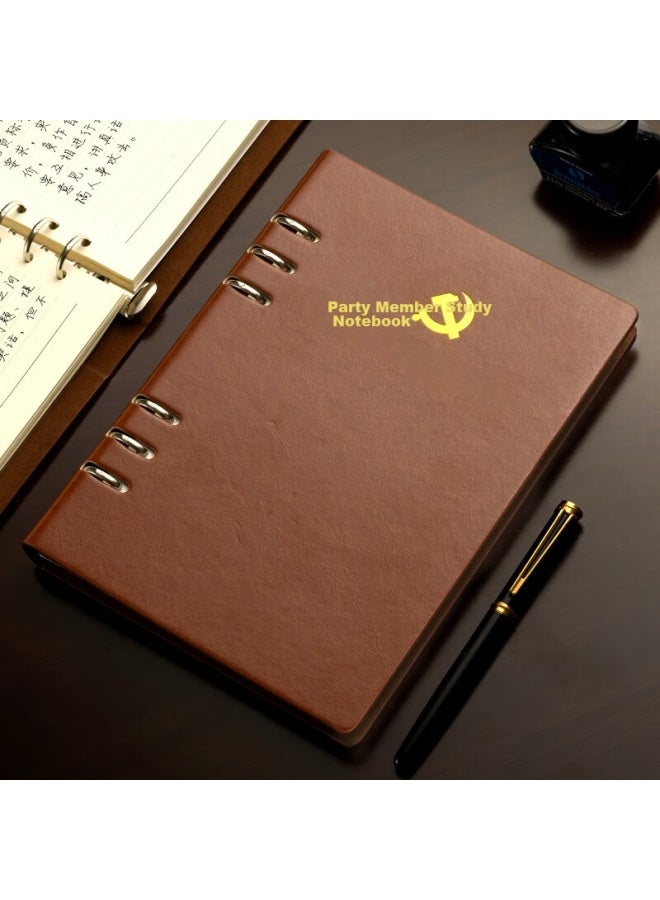 Uhoo Party Member Study Notebook, A5/100 Sheets, 1 Pack, Leather-bound Loose-leaf Style Meeting Record Diary, Brown, 0006 - Image 5