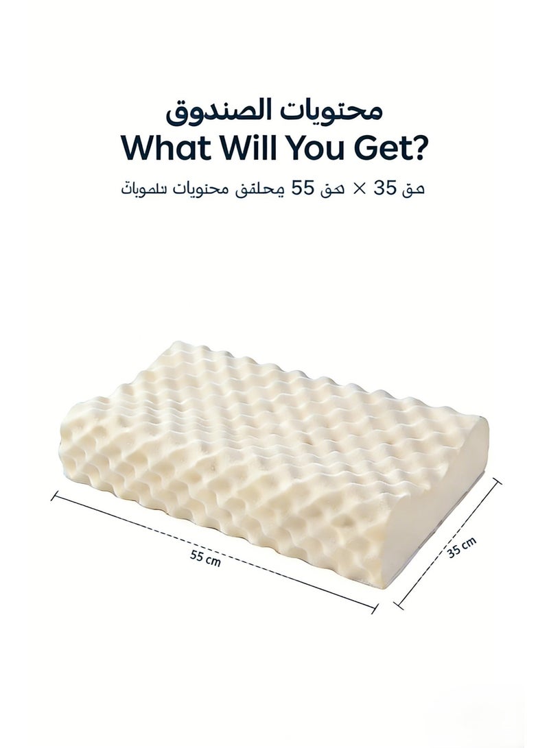 وسادة عنق لاتكس طبيعية نسخة بالغين! لـ 8 سنوات فما فوق، وسادة لاتكس مرنة عالية تنفسية تخفيف الضغط مساعدة النوم، متطابقة مع العنق ومضادة للبكتيريا، وسادة منزل مكتب، 35*55 سم، فردية - Image 2