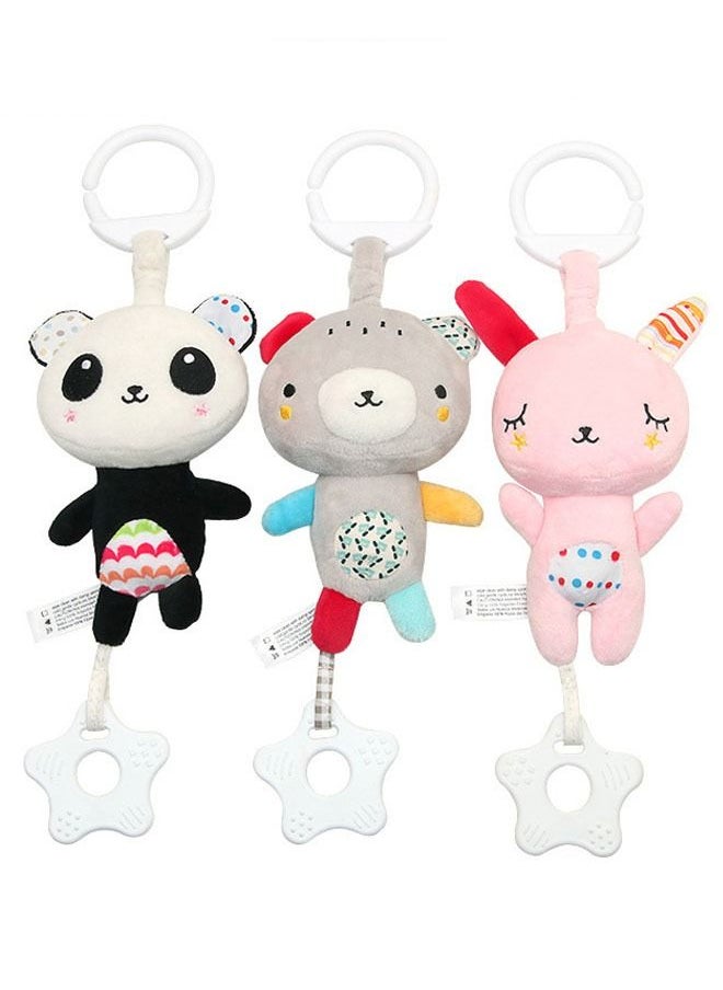 ZCM-HAPPY 3 Piece Non-Toxic Bear, Rabbit, Panda Design Stroller Hanging Toy with Silicone Teeth  - Image 1