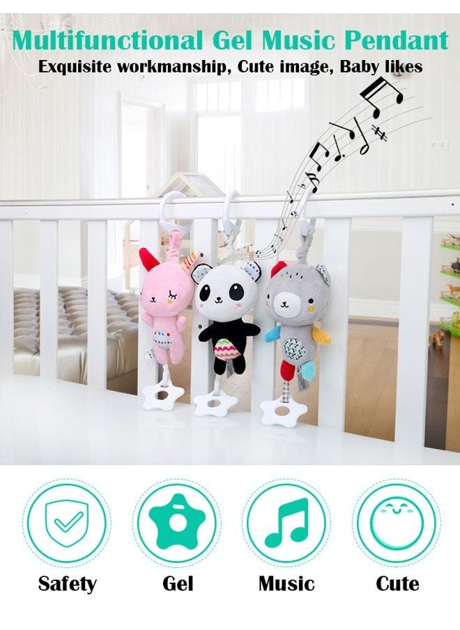 ZCM-HAPPY 3 Piece Non-Toxic Bear, Rabbit, Panda Design Stroller Hanging Toy with Silicone Teeth  - Image 2