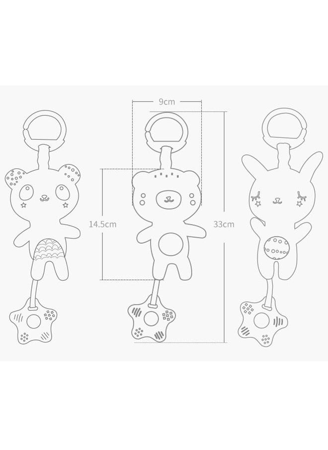 ZCM-HAPPY 3 Piece Non-Toxic Bear, Rabbit, Panda Design Stroller Hanging Toy with Silicone Teeth  - Image 4