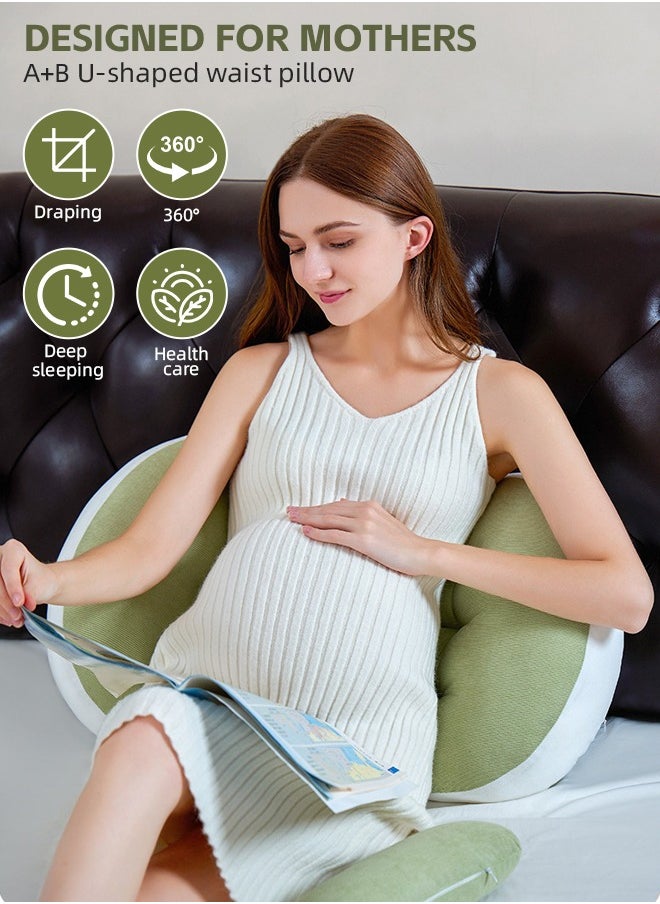 Soft Touch Pregnancy Pillow Portable Adjustable Side Pillow Waist Support Side Sleeping Pillow Maternity Back Support Pillow for Pregnant Women Body Pillow Support for Back Belly and Waist(Green）  - Image 3