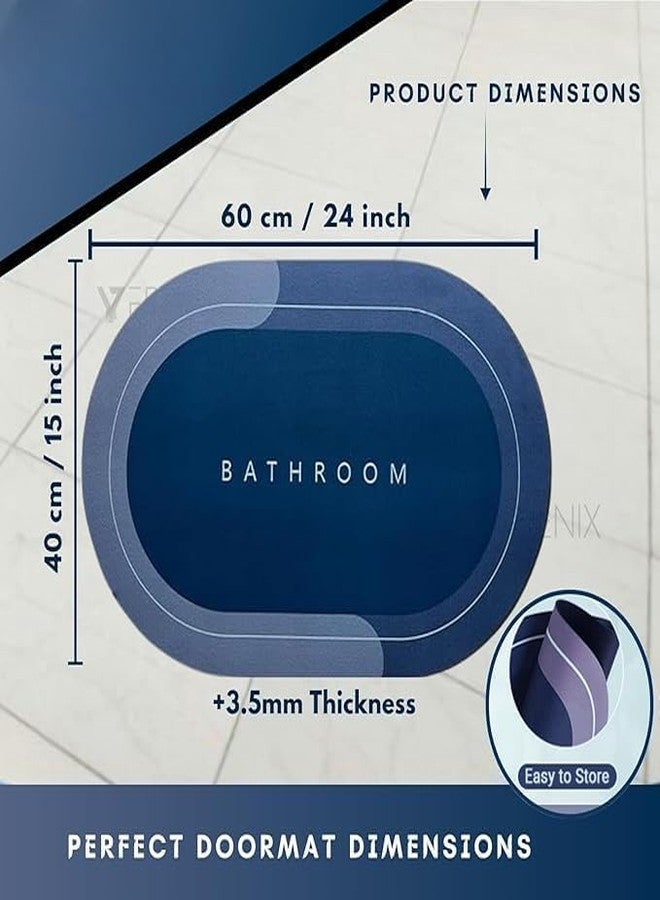 TICOLO Waterproof Bathroom Doormat with Non Slip Backing, Quick Dry Floor Mat for Bathroom, 60 x 40 cm (1, Blue, Pack of 1) - Image 2