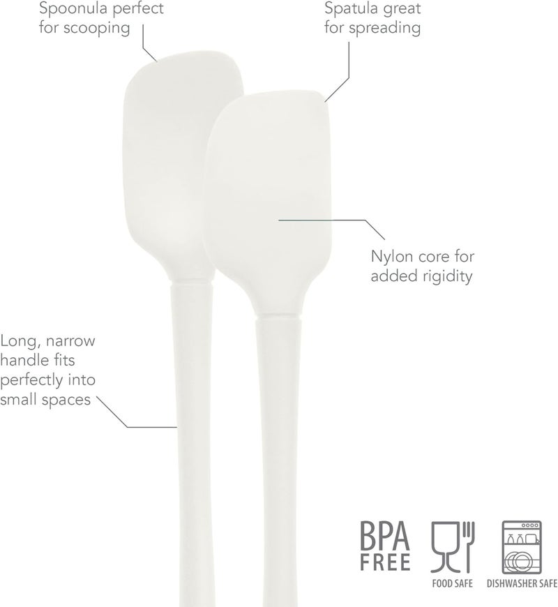 توفولو مجموعة أدوات مطبخ Flex-Core Mini Spatula & Spoonula، مكونة من ملعقة وملعقة صغيرتين، مصنوعة من السيليكون المقاوم للحرارة وخالية من مادة BPA، آمنة للاستخدام مع أواني الحديد الزهر والأواني غير اللاصقة، وقابلة للتنظيف في غسالة الأطباق، باللون الأبيض. - Image 2