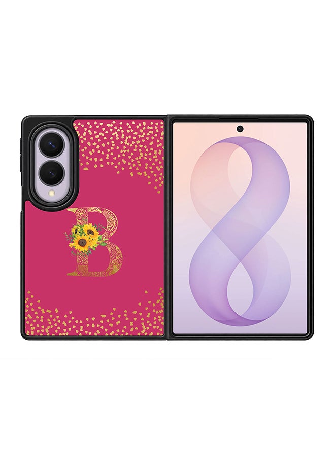 Stylizedd Rugged Case for Samsung Galaxy Z Fold8- Slim Fit Hybrid Rubber Cover Sunflower Monogram - B (Deep Pink)