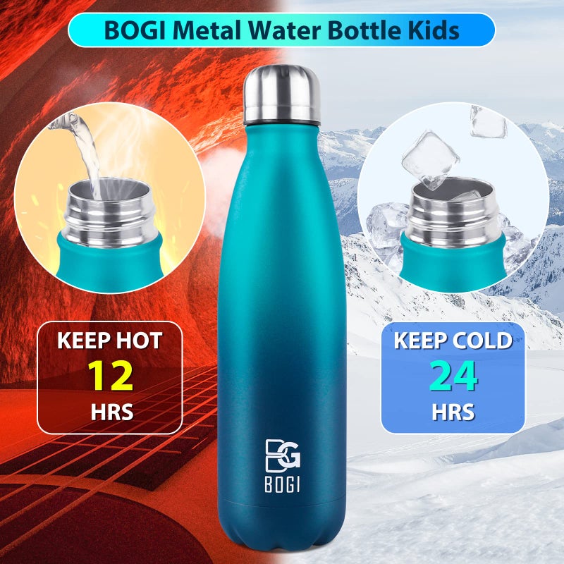 BOGI Insulated Water Bottle  17oz Stainless Steel Water Bottles  Leak Proof Sports Metal Water Bottles Keep Cold for 24 Hours and Hot for 12 Hours BPA Free kids water bottle for School (Blue DBlue) - Image 4