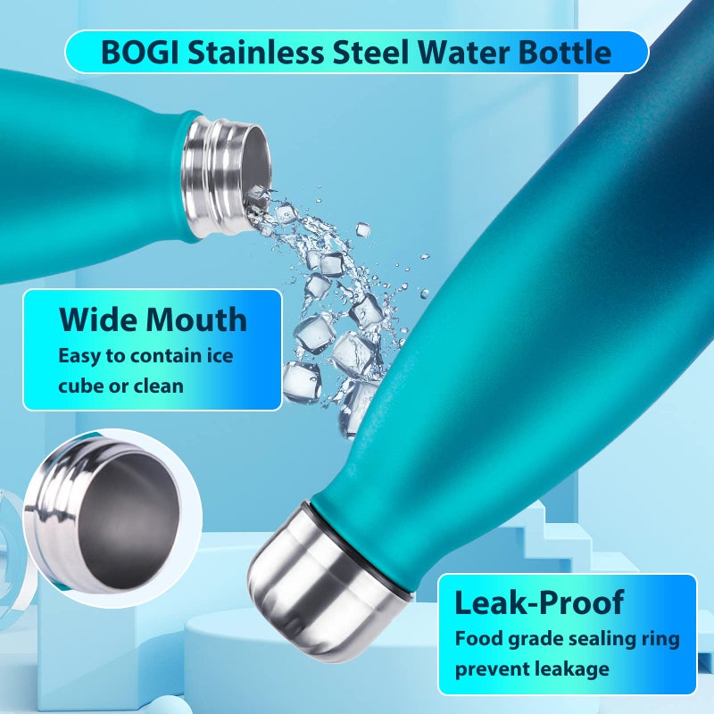 BOGI Insulated Water Bottle  17oz Stainless Steel Water Bottles  Leak Proof Sports Metal Water Bottles Keep Cold for 24 Hours and Hot for 12 Hours BPA Free kids water bottle for School (Blue DBlue) - Image 5