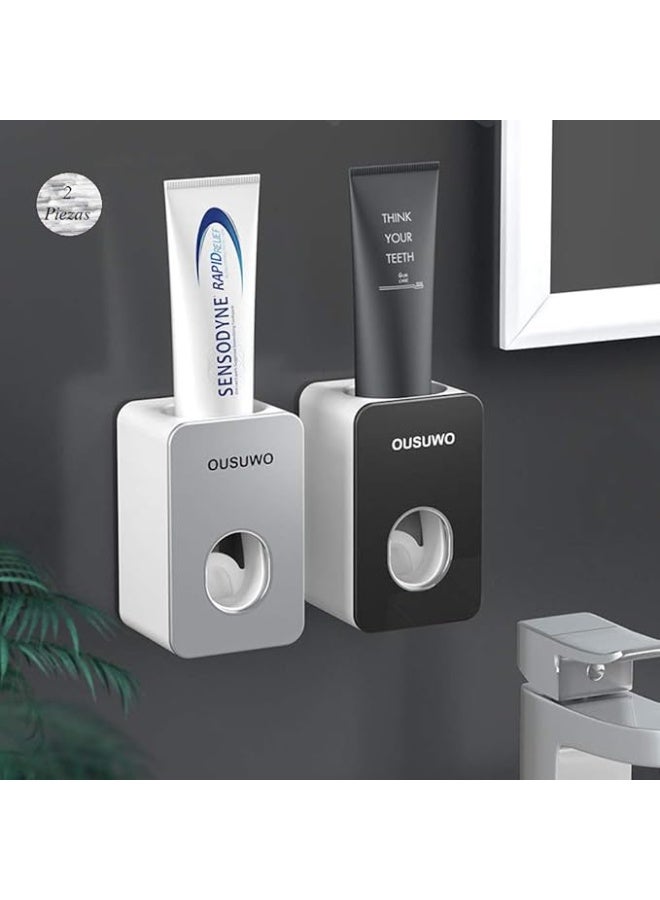 اوسوا عبوتان موزع معجون أسنان أوتوماتيكي مثبت على الحائط – ضاغط وحامل معجون أسنان بدون استخدام اليدين للحمام مع تصميم تثبيت جداري سهل - Image 1