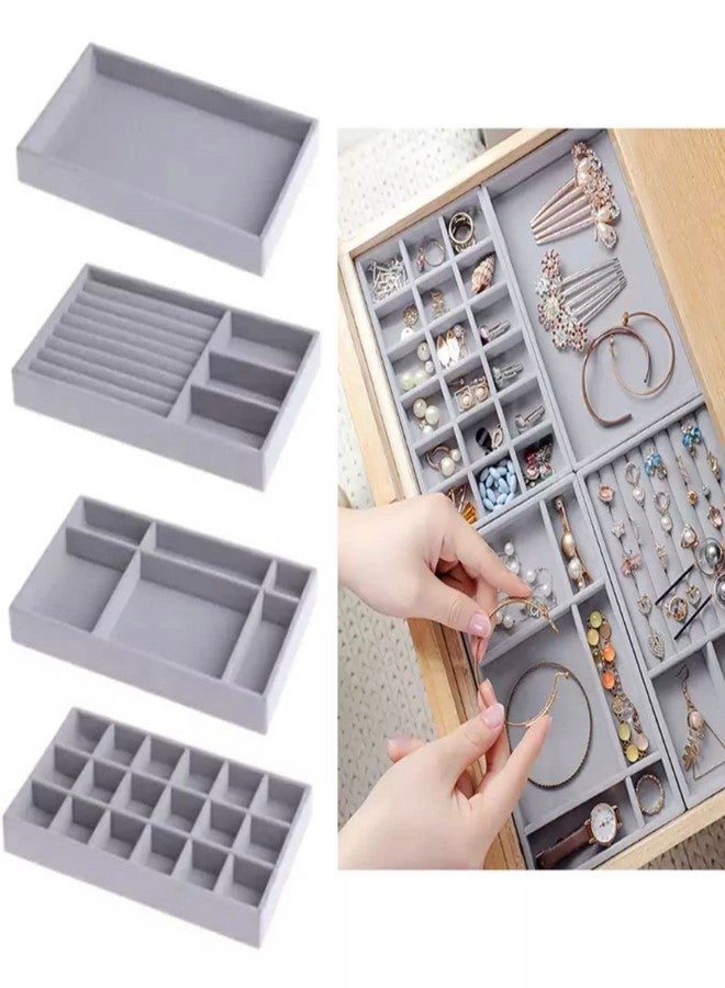 Tusig® 4 Pack Velvet Jewelry Trays Organizer, Stackable Jewelry Display Case Drawer Inserts Tray, Necklace Storage Holder for Earring, Ring, Bracelet, Brooch, Watch, Multi-slot Design - Image 2