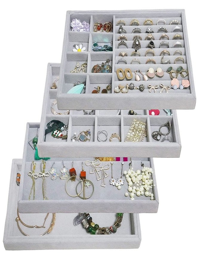Tusig® 4 Pack Velvet Jewelry Trays Organizer, Stackable Jewelry Display Case Drawer Inserts Tray, Necklace Storage Holder for Earring, Ring, Bracelet, Brooch, Watch, Multi-slot Design - Image 1