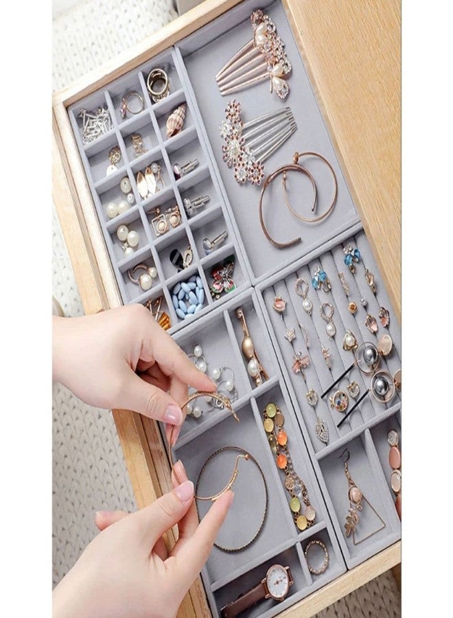Tusig® 4 Pack Velvet Jewelry Trays Organizer, Stackable Jewelry Display Case Drawer Inserts Tray, Necklace Storage Holder for Earring, Ring, Bracelet, Brooch, Watch, Multi-slot Design - Image 5