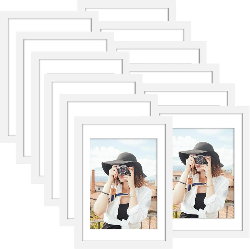 Picrit 10x14 Picture Frame Set of 12, Display 8x12 with Mat or 10x14 Without Mat, Photo Frames for Wall Mounting or Table Top Display, White - Image 1