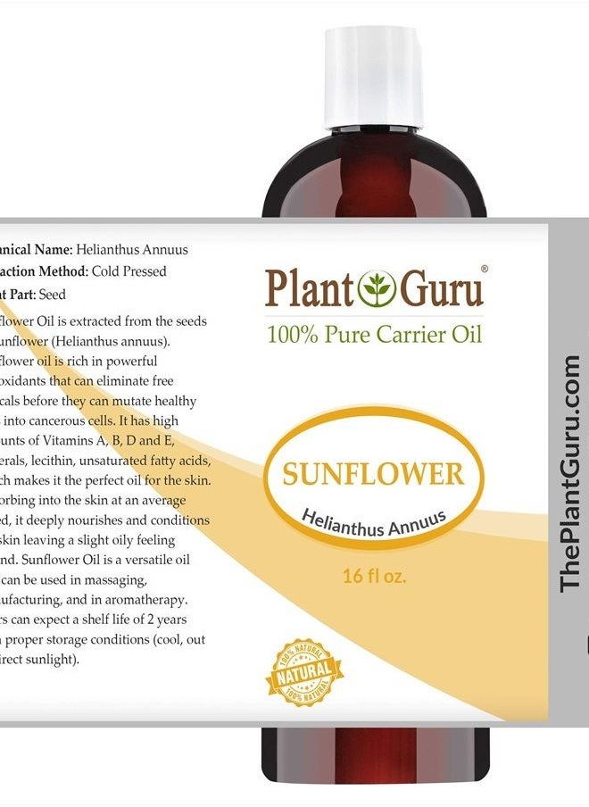 Plant Guru - Sunflower Oil 16 oz Cold Pressed Carrier 100% Pure Natural For Skin, Body, Face, and Hair Growth Moisturizer. Great For Creams, Lotions, Lip balm and Soap Making - Image 1