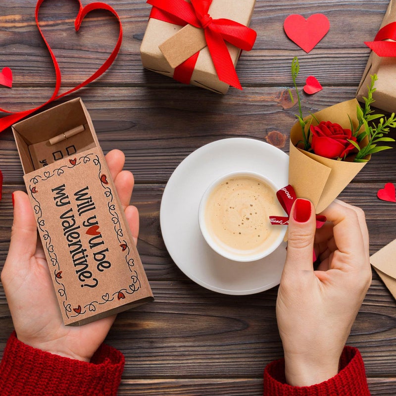 Qumic Will You Be My Valentine Card - Handmade Cute Love Card Matchbox With Mini Rose  Surprise Gift  Anniversary Or Valentines Day Gift For Her  Him  Wife  Husband  Or Girlfriend  Boyfriend  Couples - Image 4