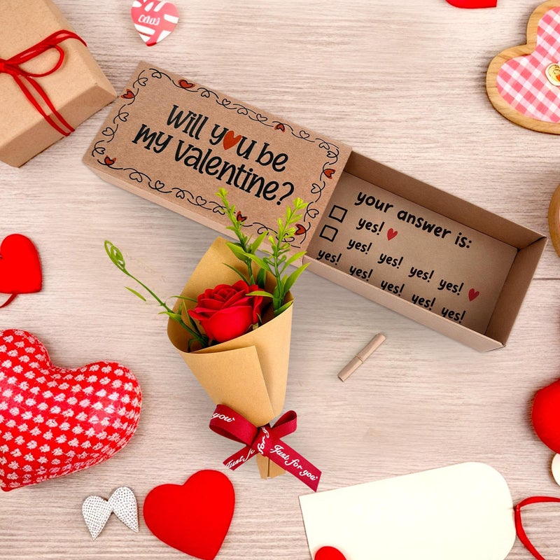 Qumic Will You Be My Valentine Card - Handmade Cute Love Card Matchbox With Mini Rose  Surprise Gift  Anniversary Or Valentines Day Gift For Her  Him  Wife  Husband  Or Girlfriend  Boyfriend  Couples - Image 3