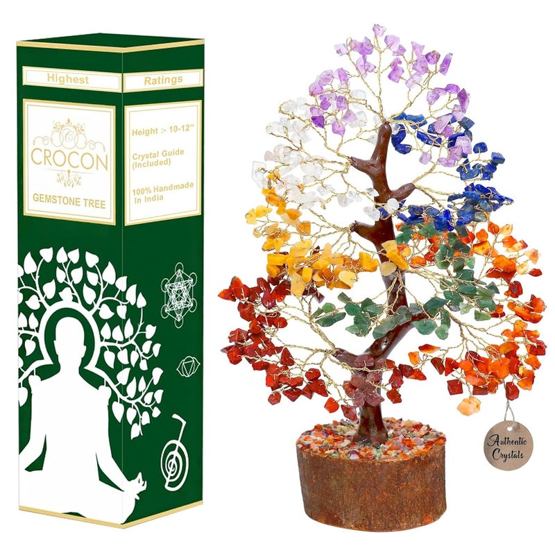Crocon Seven Chakra Tree of Life for Positive Energy Feng Shui Decor Fake Bonsai Crystals and Healing Stones Money Tree Room Decor 7 Chakra Stone Healing Crystals Spiritual Gifts