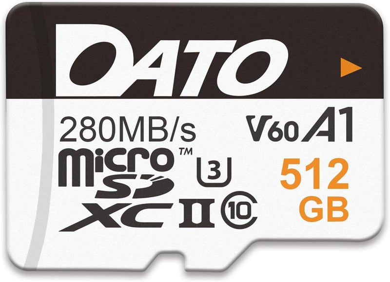 DATO 512GB Lightning microSD Card, UHS-II, A1, C10, U3, V60, Full HD, 4K, Up to 280/180 MB/s microSDXC Memory Card with Adapter, for Phones, Cameras, Portable Gaming Devices - Image 1