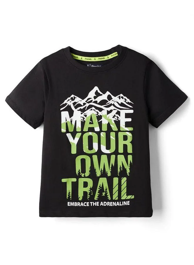 Pine Kids Pine Kids Cotton Knit Half Sleeves T-Shirt with Text Print - Black