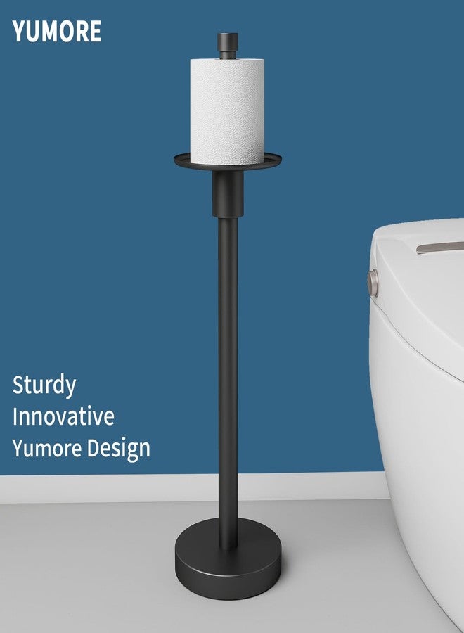 YUMORE Freestanding Toilet Paper Holder, Matte Black/Floor Standing Weighted Base Toilet Paper Holder Stand - Image 2