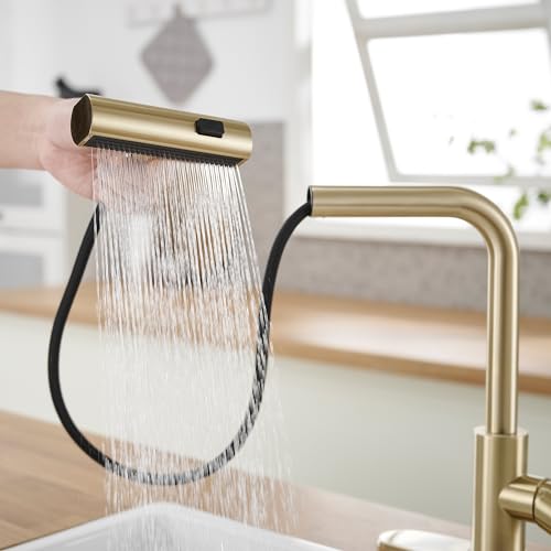 JOOM Gold Kitchen Faucets with Pull Down Sprayer,Waterfall Kitchen Sink Faucet,Commercial Utility Stainless Steel Kitchen Faucets,Single Handle Kitchen Sink Faucet with Pull Down Sprayer for 3 Function - Image 5