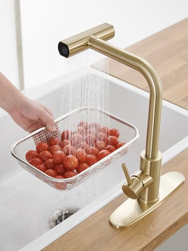 JOOM Gold Kitchen Faucets with Pull Down Sprayer,Waterfall Kitchen Sink Faucet,Commercial Utility Stainless Steel Kitchen Faucets,Single Handle Kitchen Sink Faucet with Pull Down Sprayer for 3 Function - Image 4