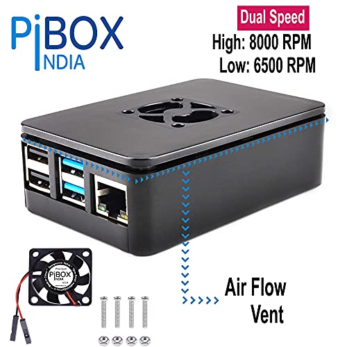 PiBOX India Raspberry Pi 4 Case with Fan Dual Speed 2GB, 4GB, 8GB Black, with air Vents, with High and Low Speed Option Fan Modular Design, Pi 4B, Pi 4,Camera and Ports ABS (Black) - Image 5
