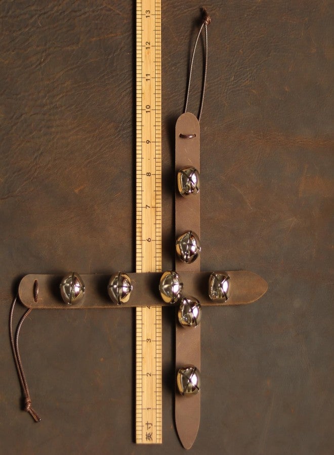 Fishknow 2 Pcs Small Hanging Sleigh Bell for Door knob,4 Jingle Bell on Genuine Leather Belt,Christmas Bells for Holiday Home Decor(Brown Belt) - Image 2