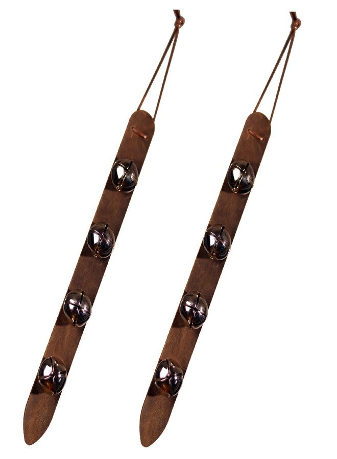 Fishknow 2 Pcs Small Hanging Sleigh Bell for Door knob,4 Jingle Bell on Genuine Leather Belt,Christmas Bells for Holiday Home Decor(Brown Belt) - Image 1