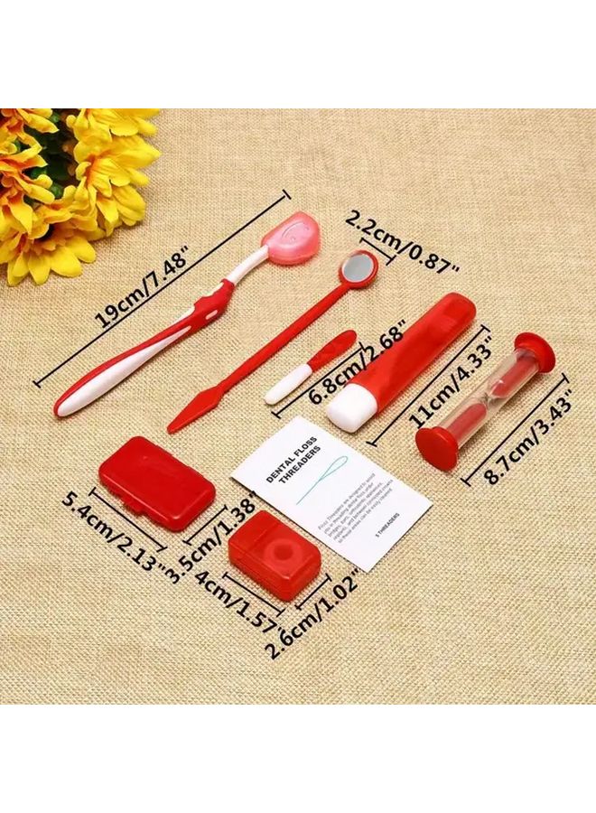 Orange Portable Dental Care Kit 8pc Toothbrush Floss Mirror Travel Essentials - Image 4