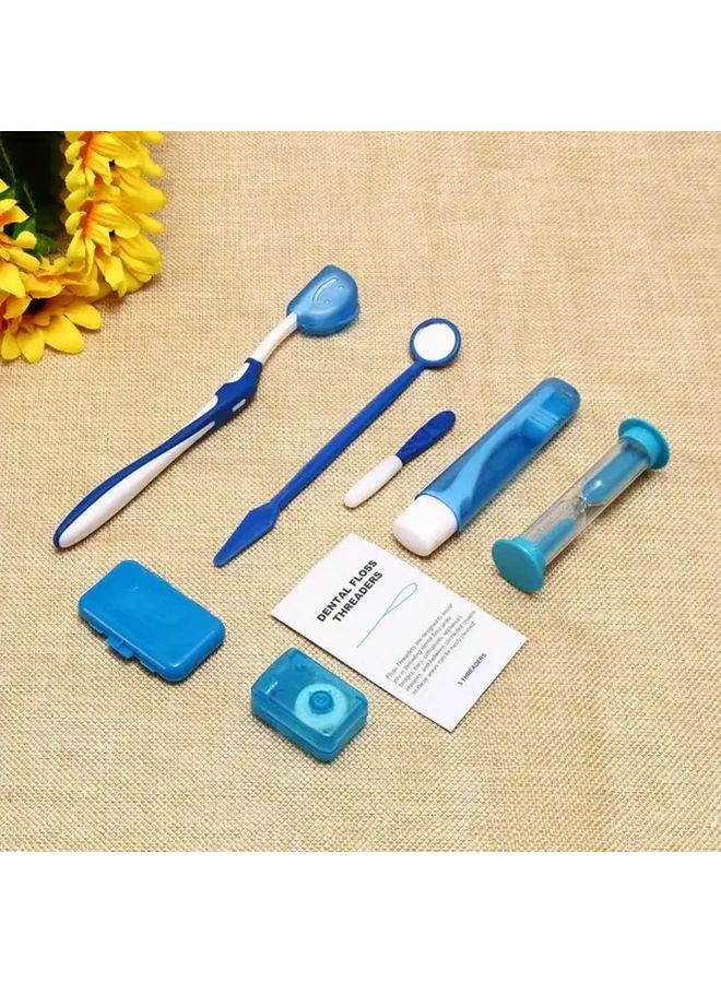 Orange Portable Dental Care Kit 8pc Toothbrush Floss Mirror Travel Essentials - Image 3