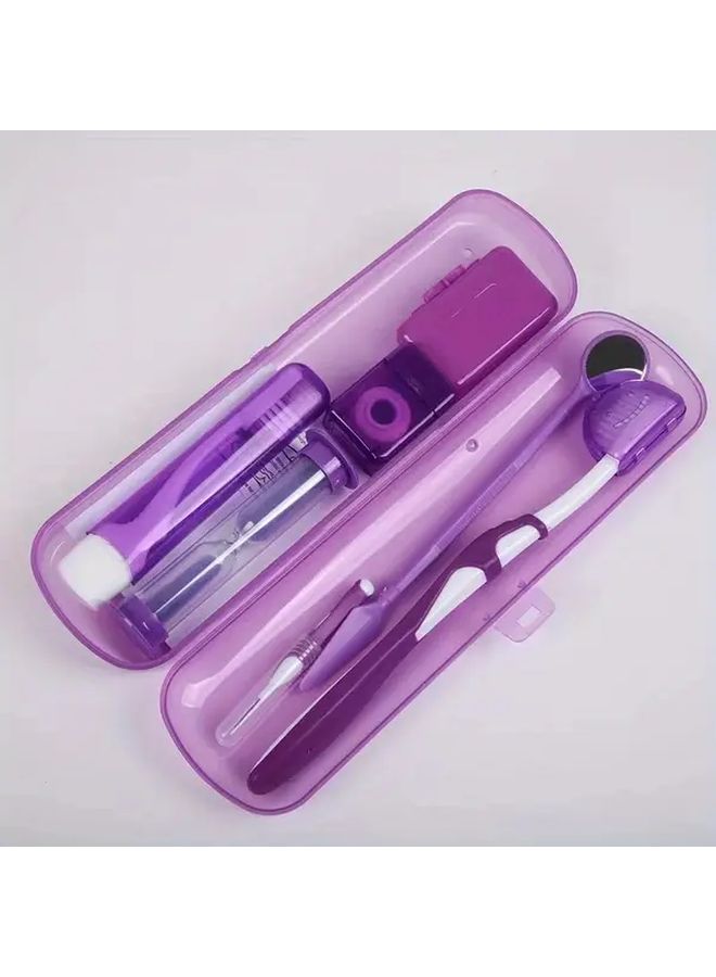 Orange Portable Dental Care Kit 8pc Toothbrush Floss Mirror Travel Essentials - Image 1