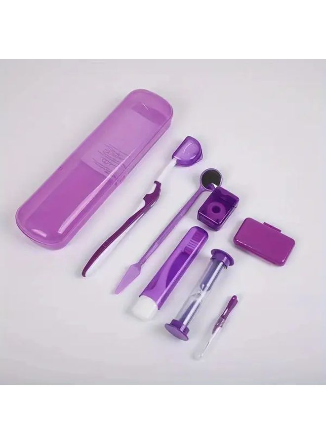 Orange Portable Dental Care Kit 8pc Toothbrush Floss Mirror Travel Essentials - Image 2