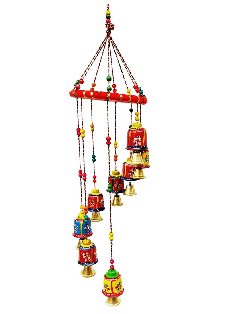 ADITYA IMPEX ADITYA IMPEX Handicraft Rajasthani Wooden Colored Bells Desing Decorative showpice Wind Chimes for Home Balcony Garden Positive Energy Home Decor Hanging Long Bells 7 Bells Multiicolour  - Image 4