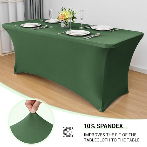 Obstal 6ft Blackish Green Stretch Spandex Table Cover for Standard Folding Tables Universal Rectangular Fitted Tablecloth Protector for Wedding Banquet and Party 72L x 30W x 30H Inches 2pc - Image 3