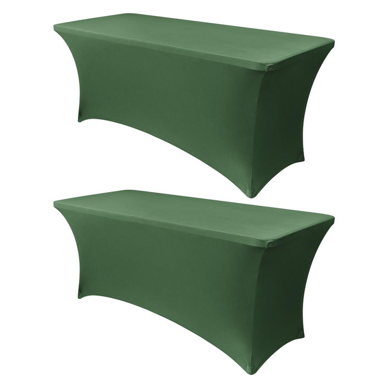 Obstal 6ft Blackish Green Stretch Spandex Table Cover for Standard Folding Tables Universal Rectangular Fitted Tablecloth Protector for Wedding Banquet and Party 72L x 30W x 30H Inches 2pc - Image 2