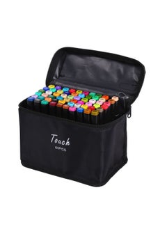 Touch 60pcs Dual Tip Markers Set, Assorted Colors Stylish Black Body with Black Cloth Bag  - Image 1