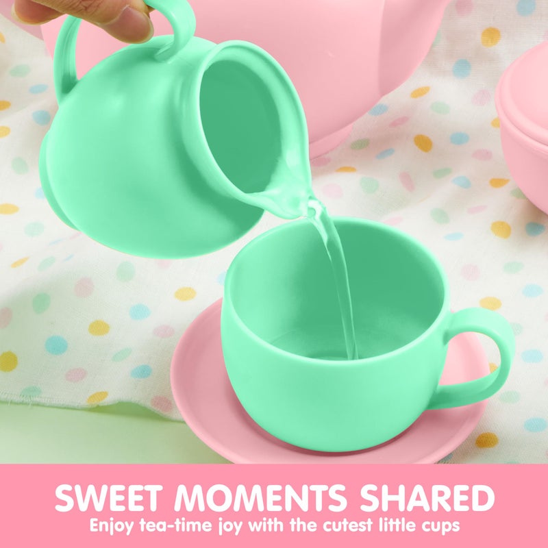 JOYIN 18PCS Pretend Tea Party Set, Plastic Tea Set, Mini Kitchen for Kids, Gifts for Toddler Boys Girls Ages 3 4 5 6 Years Old, Easter Birthday Gifts - Image 3