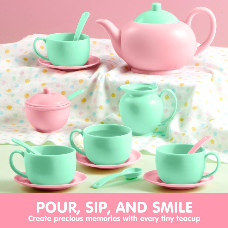 JOYIN 18PCS Pretend Tea Party Set, Plastic Tea Set, Mini Kitchen for Kids, Gifts for Toddler Boys Girls Ages 3 4 5 6 Years Old, Easter Birthday Gifts - Image 2
