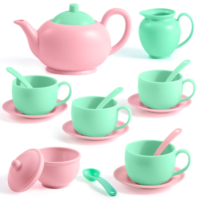 JOYIN 18PCS Pretend Tea Party Set, Plastic Tea Set, Mini Kitchen for Kids, Gifts for Toddler Boys Girls Ages 3 4 5 6 Years Old, Easter Birthday Gifts - Image 1