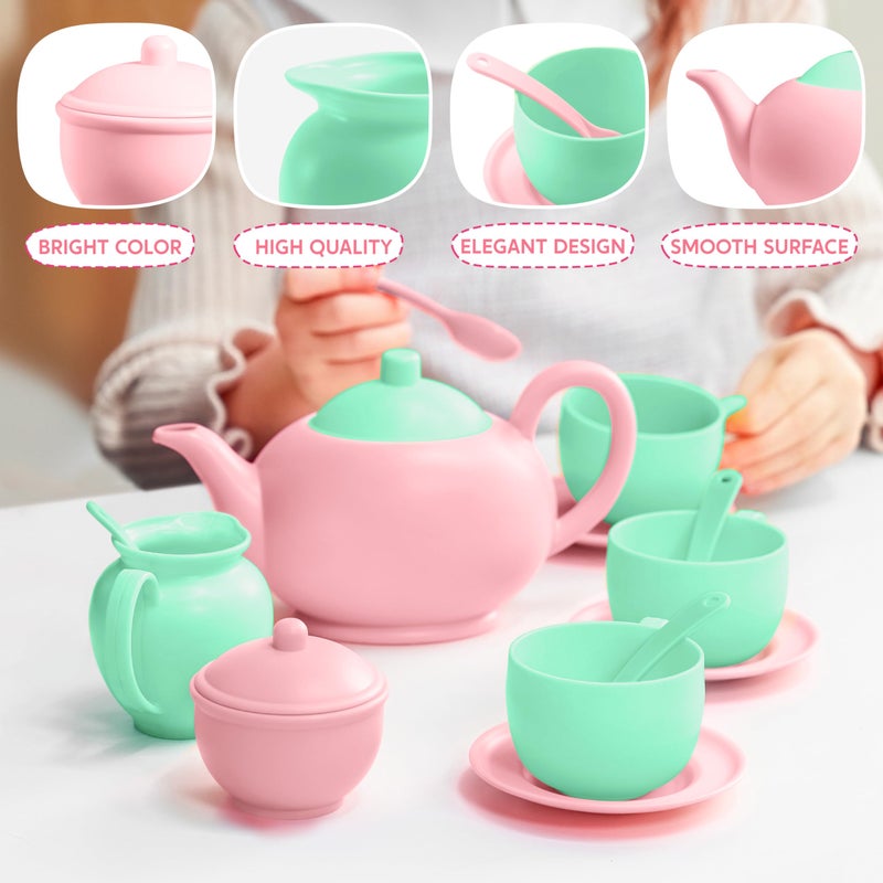 JOYIN 18PCS Pretend Tea Party Set, Plastic Tea Set, Mini Kitchen for Kids, Gifts for Toddler Boys Girls Ages 3 4 5 6 Years Old, Easter Birthday Gifts - Image 4
