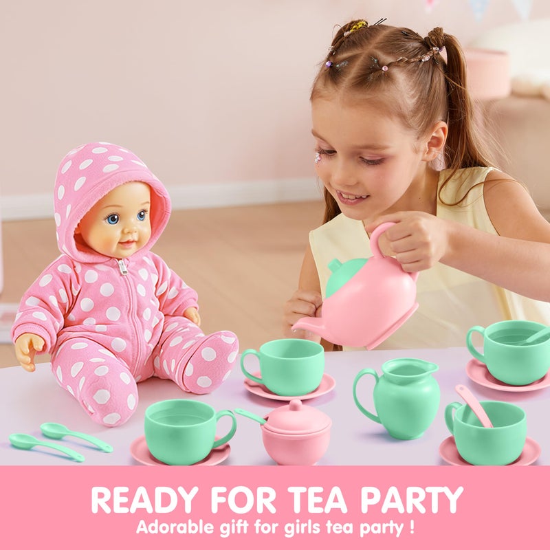 JOYIN 18PCS Pretend Tea Party Set, Plastic Tea Set, Mini Kitchen for Kids, Gifts for Toddler Boys Girls Ages 3 4 5 6 Years Old, Easter Birthday Gifts - Image 5