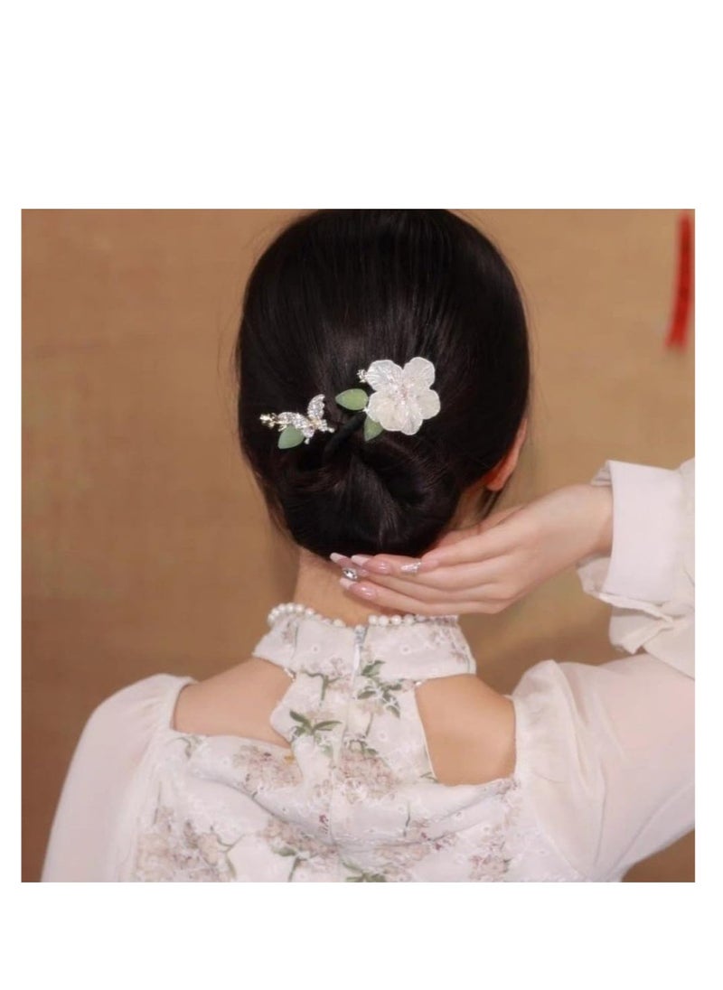 Excefore Camellia Flower Hair Bun Maker, 2 Pcs Tie Dye Deft Bun Hair Bun for Women, Elegant Lazy Hair Curler, Crystal Hair Bun Maker, French Hairstyle Twist Bun Maker  - Image 5