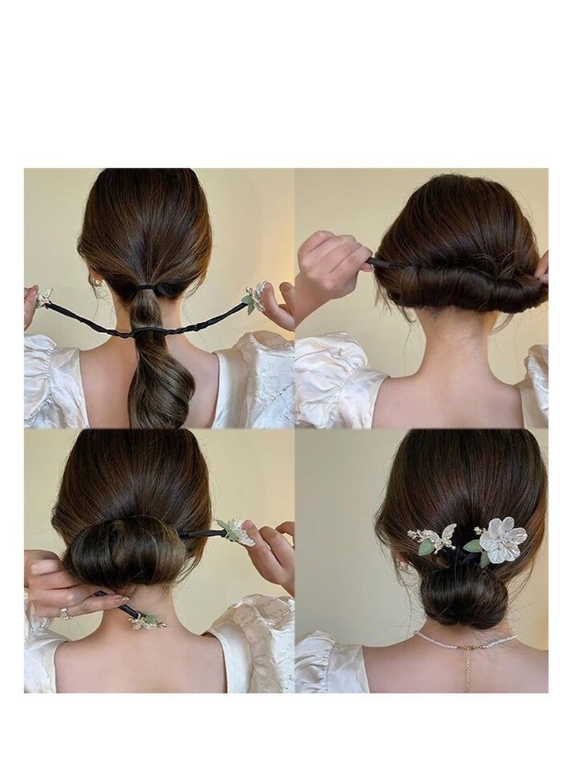 Excefore Camellia Flower Hair Bun Maker, 2 Pcs Tie Dye Deft Bun Hair Bun for Women, Elegant Lazy Hair Curler, Crystal Hair Bun Maker, French Hairstyle Twist Bun Maker  - Image 2