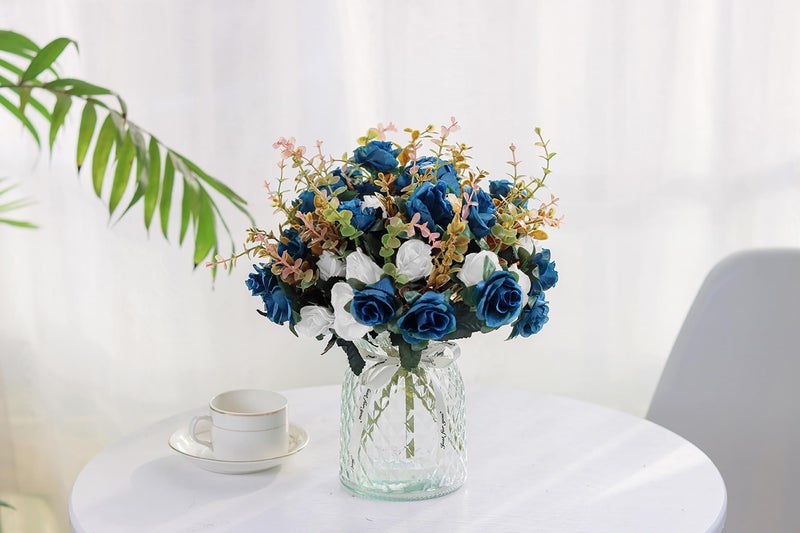 MOOMASS Artificial Flowers,2 Packs of Artificial Roses.24 Little Rose Silk Flowers. Plastic Flowers,Plants for Home Hotel Wedding Christmas Tables Decorations.Cemetery Flowers Dark Blue - Image 5