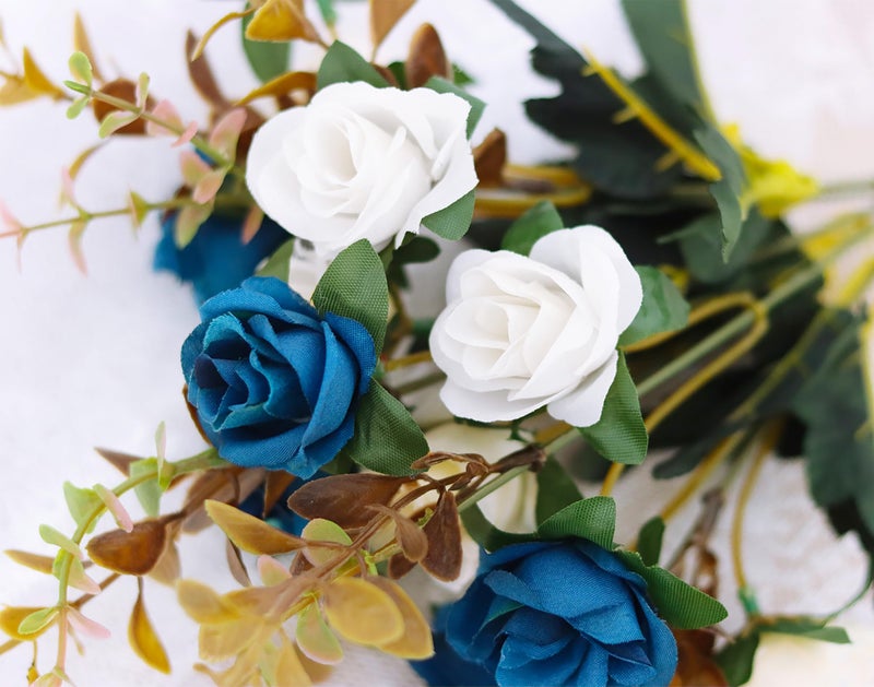 MOOMASS Artificial Flowers,2 Packs of Artificial Roses.24 Little Rose Silk Flowers. Plastic Flowers,Plants for Home Hotel Wedding Christmas Tables Decorations.Cemetery Flowers Dark Blue - Image 4