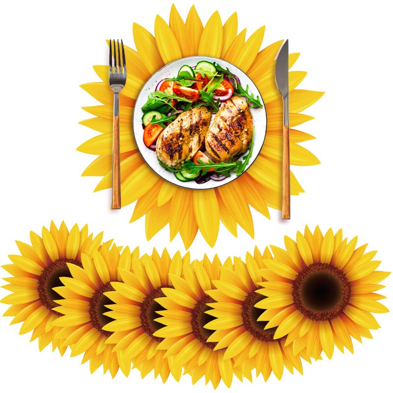 Sinmoe 100 Pack Disposable Paper Placemats 13 Inch Disposable Paper Place Mats Bulk Charger Place Mats Table Placemats for Wedding Birthday Summer Spring Party Dinner TableSunflower